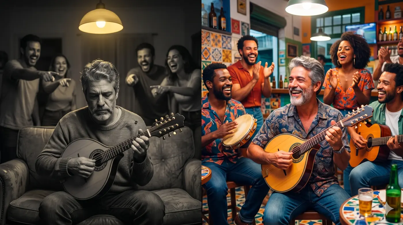 Antes e depois de aprender cavaquinho